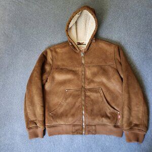 Levi’s Sherpa-Lined Faux Suede Zip Hoodie Jacket Brown Men’s Medium